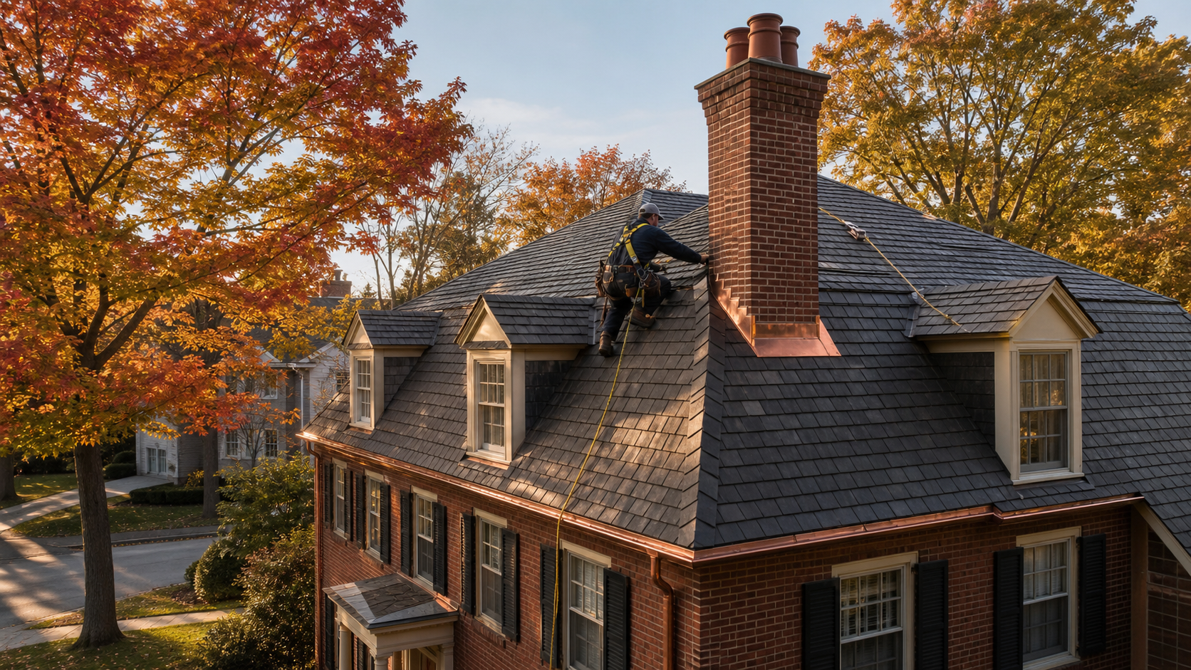 Roofer working on a Gold Coast Stamford Connecticut home
